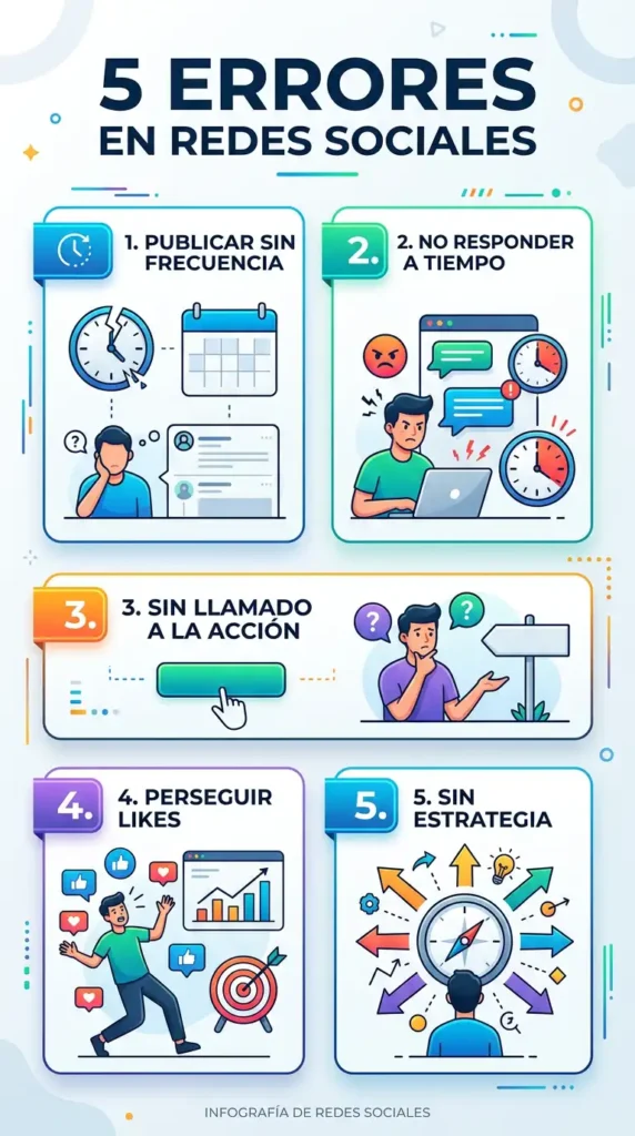 Infografía de 5 errores en redes sociales para negocios en Villavicencio